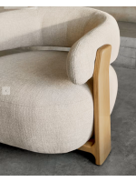 BOLSOY fauteuil en tissu effet chenille beige et pieds en frêne massif naturel
