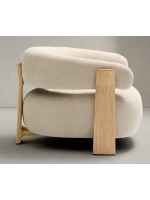 BOLSOY sillón en tejido efecto chenilla beige y patas en madera maciza de fresno natural