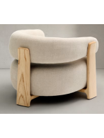 BOLSOY poltrona in tessuto effetto ciniglia beige e gambe in legno massello di frassino naturale design casa