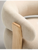 BOLSOY fauteuil en tissu effet chenille beige et pieds en frêne massif naturel