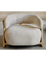 BOLSOY sillón en tejido efecto chenilla beige y patas en madera maciza de fresno natural