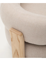 BOLSOY armchair in beige chenille effect fabric and legs in solid natural ash wood