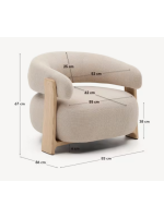 BOLSOY poltrona in tessuto effetto ciniglia beige e gambe in legno massello di frassino naturale design casa