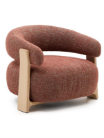 BOGOTA fauteuil en tissu effet chenille terre cuite et pieds en frêne massif naturel