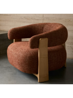 BOGOTA fauteuil en tissu effet chenille terre cuite et pieds en frêne massif naturel
