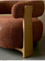 BOGOTA poltrona in tessuto effetto ciniglia terracotta e gambe in legno massello di frassino naturale design
