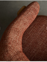 BOGOTA armchair in red chenille effect fabric and legs in solid natural ash wood