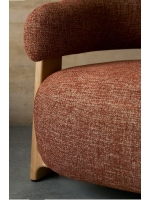 BOGOTA poltrona in tessuto effetto ciniglia terracotta e gambe in legno massello di frassino naturale design