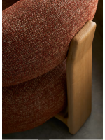 BOGOTA fauteuil en tissu effet chenille terre cuite et pieds en frêne massif naturel