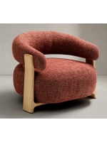 BOGOTA fauteuil en tissu effet chenille terre cuite et pieds en frêne massif naturel
