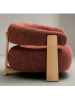 BOGOTA fauteuil en tissu effet chenille terre cuite et pieds en frêne massif naturel