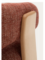 BOGOTA armchair in red chenille effect fabric and legs in solid natural ash wood