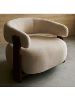LYNCH armchair in beige chenille effect fabric and legs in solid ash wood with walnut finish