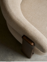 LYNCH armchair in beige chenille effect fabric and legs in solid ash wood with walnut finish