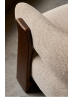 LYNCH armchair in beige chenille effect fabric and legs in solid ash wood with walnut finish
