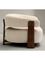 LYNCH armchair in beige chenille effect fabric and legs in solid ash wood with walnut finish