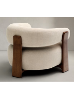 LYNCH armchair in beige chenille effect fabric and legs in solid ash wood with walnut finish