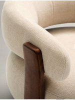 LYNCH armchair in beige chenille effect fabric and legs in solid ash wood with walnut finish