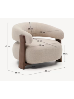 LYNCH fauteuil en tissu effet chenille beige et pieds en frêne massif finition noyer