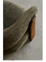 MORNINGTON Sessel aus grünem Stoff mit Chenille Effekt und Beinen aus Eschenholz mit Walnuss Finish