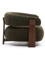 MORNINGTON armchair in green chenille effect fabric and legs in solid ash wood with walnut finish
