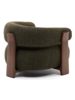 MORNINGTON sillón en tejido efecto chenilla verde y patas en madera maciza de fresno con acabado nogal