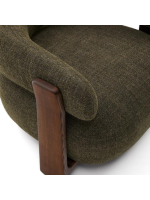 MORNINGTON armchair in green chenille effect fabric and legs in solid ash wood with walnut finish