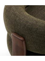 MORNINGTON armchair in green chenille effect fabric and legs in solid ash wood with walnut finish