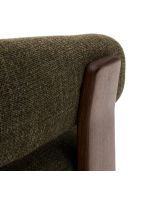 MORNINGTON armchair in green chenille effect fabric and legs in solid ash wood with walnut finish