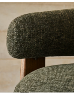 MORNINGTON armchair in green chenille effect fabric and legs in solid ash wood with walnut finish