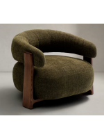 MORNINGTON sillón en tejido efecto chenilla verde y patas en madera maciza de fresno con acabado nogal