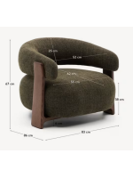 MORNINGTON armchair in green chenille effect fabric and legs in solid ash wood with walnut finish