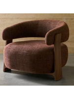 ENGLAND Sessel aus braunem Stoff mit Chenille Effekt und Beinen aus Eschenholz mit Walnuss Finish