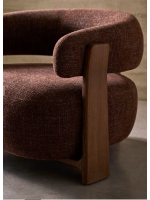 ENGLAND Sessel aus braunem Stoff mit Chenille Effekt und Beinen aus Eschenholz mit Walnuss Finish