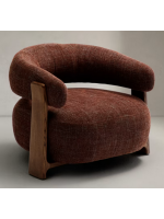 ENGLAND Sessel aus braunem Stoff mit Chenille Effekt und Beinen aus Eschenholz mit Walnuss Finish