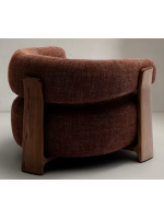 ENGLAND Sessel aus braunem Stoff mit Chenille Effekt und Beinen aus Eschenholz mit Walnuss Finish