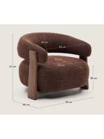 ENGLAND fauteuil en tissu effet chenille marron et pieds en frêne massif finition noyer