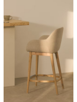 BRIBIE sgabello in tessuto effetto ciniglia beige e gambe in frassino naturale design casa