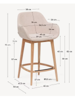 BRIBIE sgabello in tessuto effetto ciniglia beige e gambe in frassino naturale design casa