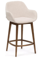RUSSEL Hocker aus beigem Stoff mit Chenille Effekt und Beinen in dunkler Eschee Home Design