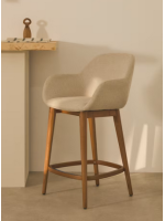 RUSSEL tabouret en tissu effet chenille beige et pieds en frêne finition foncée design maison