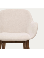 RUSSEL Hocker aus beigem Stoff mit Chenille Effekt und Beinen in dunkler Eschee Home Design