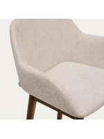 RUSSEL Hocker aus beigem Stoff mit Chenille Effekt und Beinen in dunkler Eschee Home Design