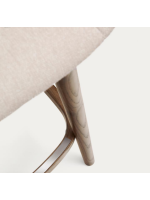 RUSSEL tabouret en tissu effet chenille beige et pieds en frêne finition foncée design maison