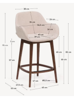 RUSSEL sgabello in tessuto effetto ciniglia beige e gambe in frassino finitura scura design casa