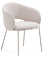ACRON Silla con reposabrazos de chenilla beige y patas de metal beige Sillón de diseño