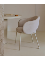ACRON Silla con reposabrazos de chenilla beige y patas de metal beige Sillón de diseño