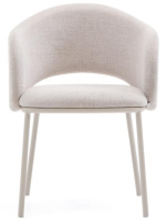 ACRON Silla con reposabrazos de chenilla beige y patas de metal beige Sillón de diseño