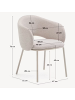 ACRON chaise avec accoudoirs en chenille beige et pieds en métal beige fauteuil design
