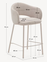 ACRON Hocker Sitzhöhe 65 cm aus beigen Chenille und beigen Metallbeinen Designer
